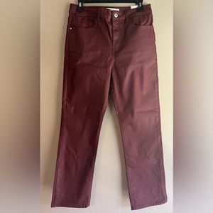 NEW Zara High Rise Slim Coated Burgundy Pants